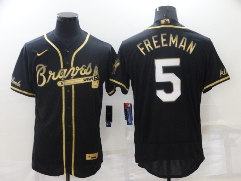 Men's Atlanta Braves #5 Freddie Freeman Black Golden Flex Base Stitched Jersey